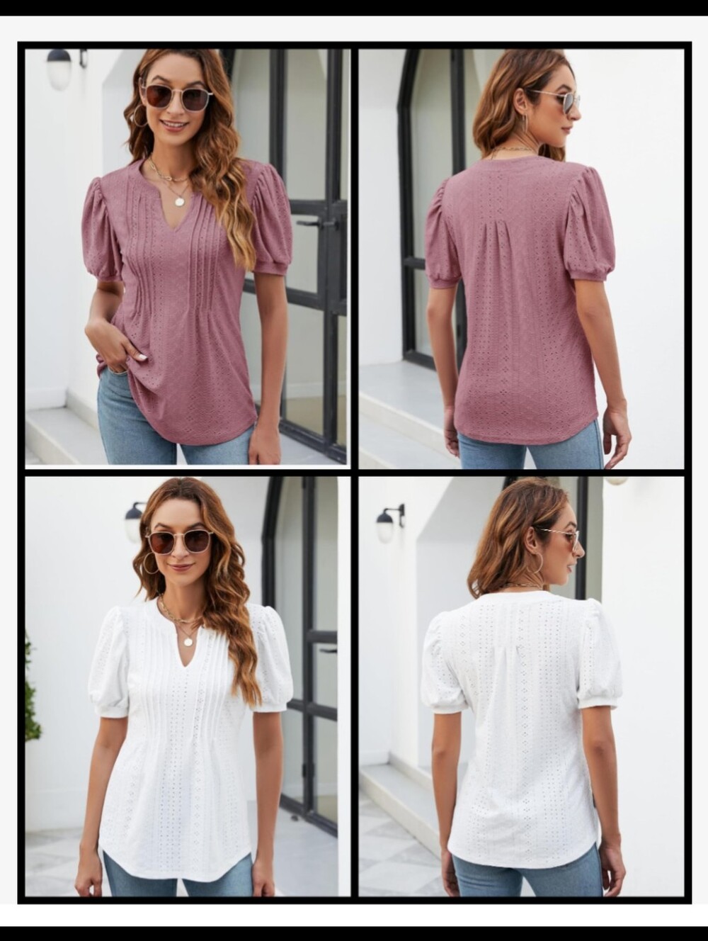 MICOSON - SIZE 2XL - 2 Eyelet  Pleated Tops - 1 White and 1 Mauve